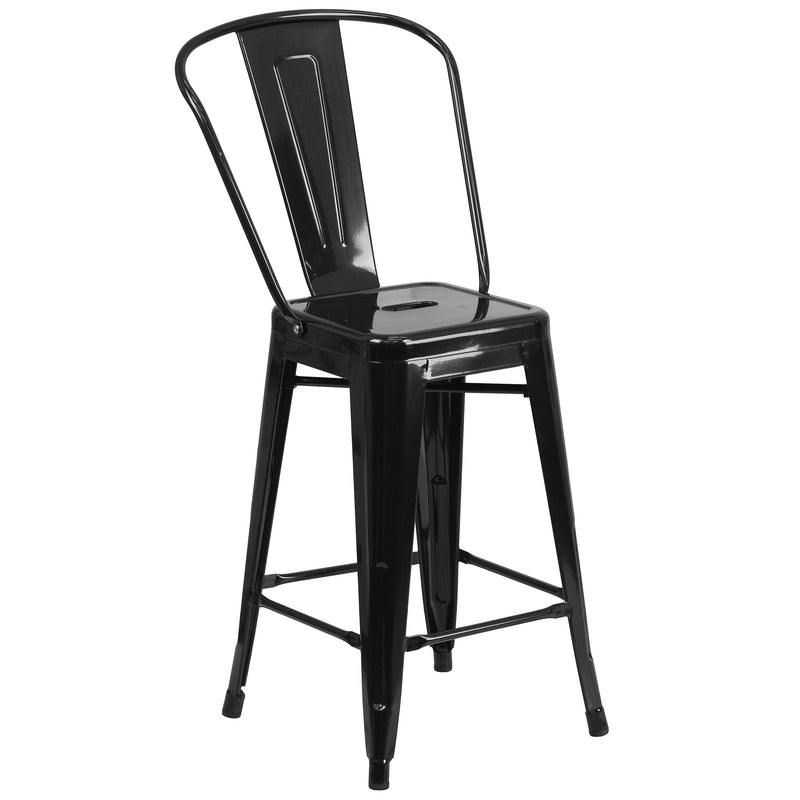 Flash Furniture Kai Contemporary Metal Slat Back Counter Stool, Black (CH3132024GBBK)