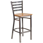 Flash Furniture HERCULES Series Traditional Metal Ladder Back Restaurant Barstool, Clear Coat/Natural Wood (XUDG697CBARNTW)