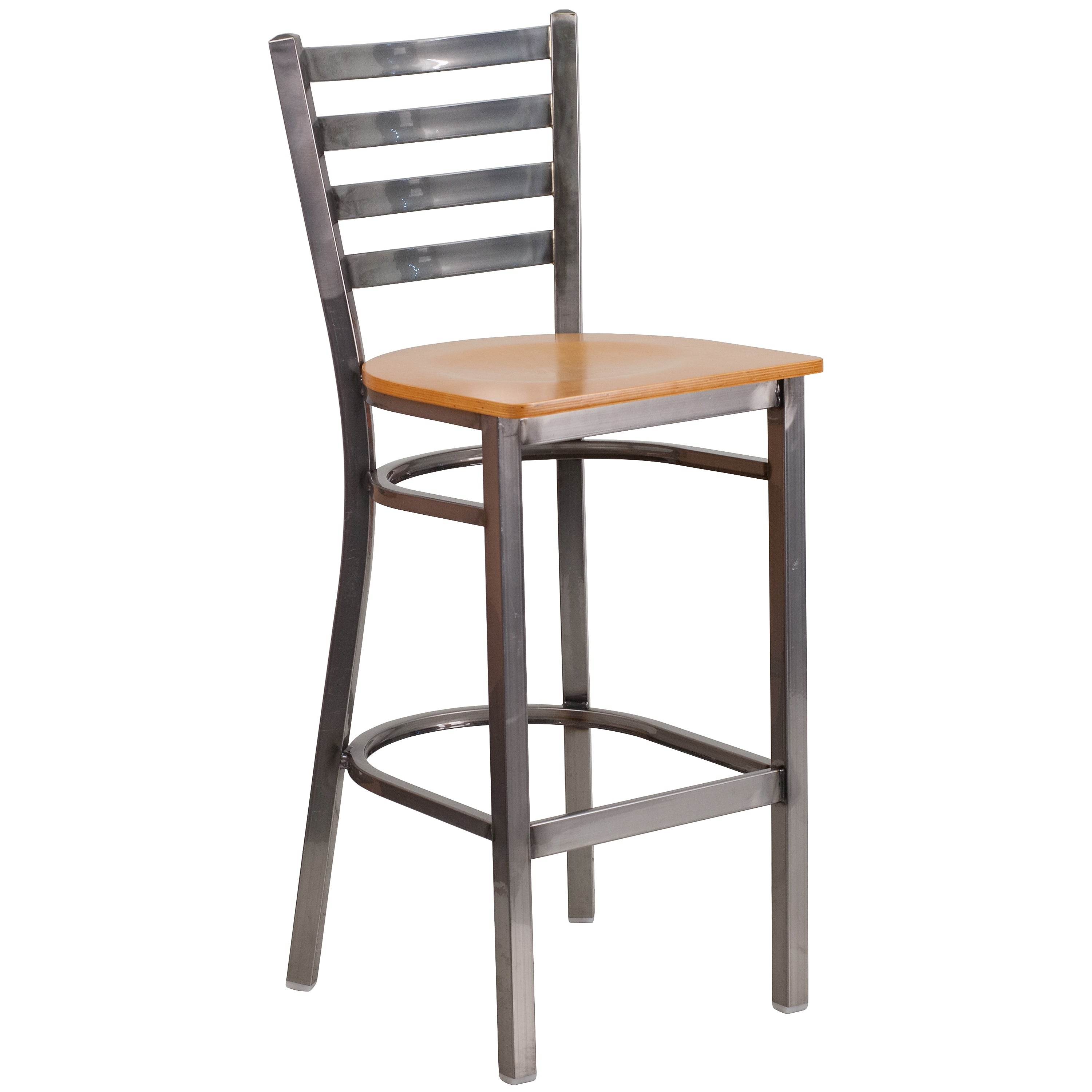 Flash Furniture HERCULES Series Traditional Metal Ladder Back Restaurant Barstool, Clear Coat/Natural Wood (XUDG697CBARNTW)