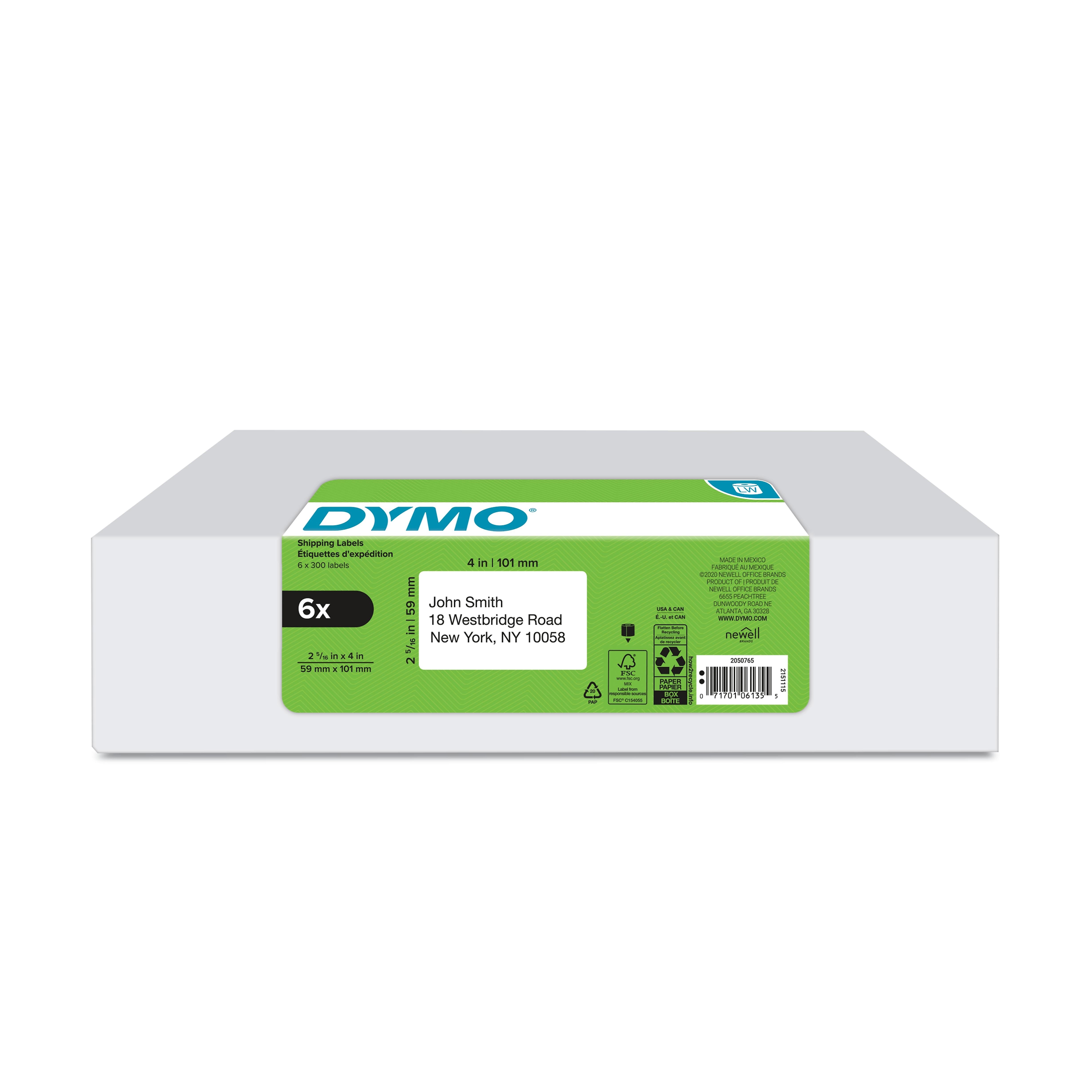 DYMO LabelWriter 2050765 Shipping Labels, 4" x 2-5/16", Black on White, 300 Labels/Roll, 6 Rolls/Box (2050765)