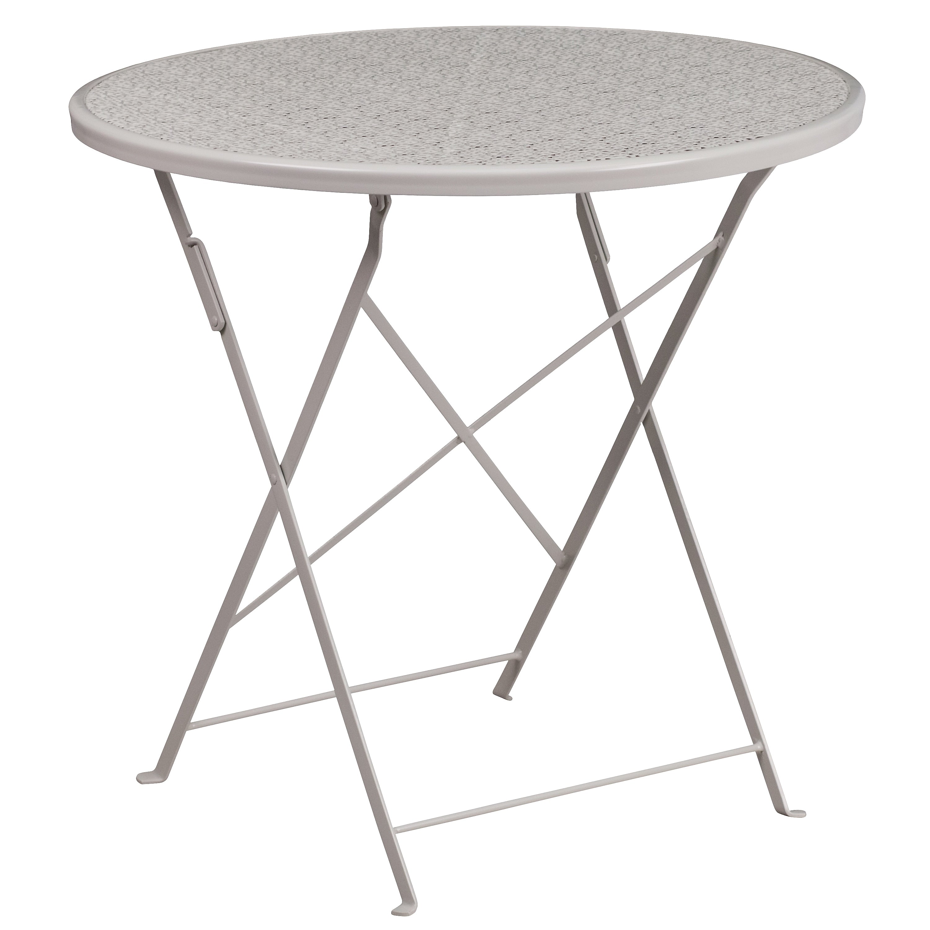 Flash Furniture Oia Commercial Grade Round Indoor-Outdoor Steel Folding Patio Table, 30" Light Gray (CO4SIL)