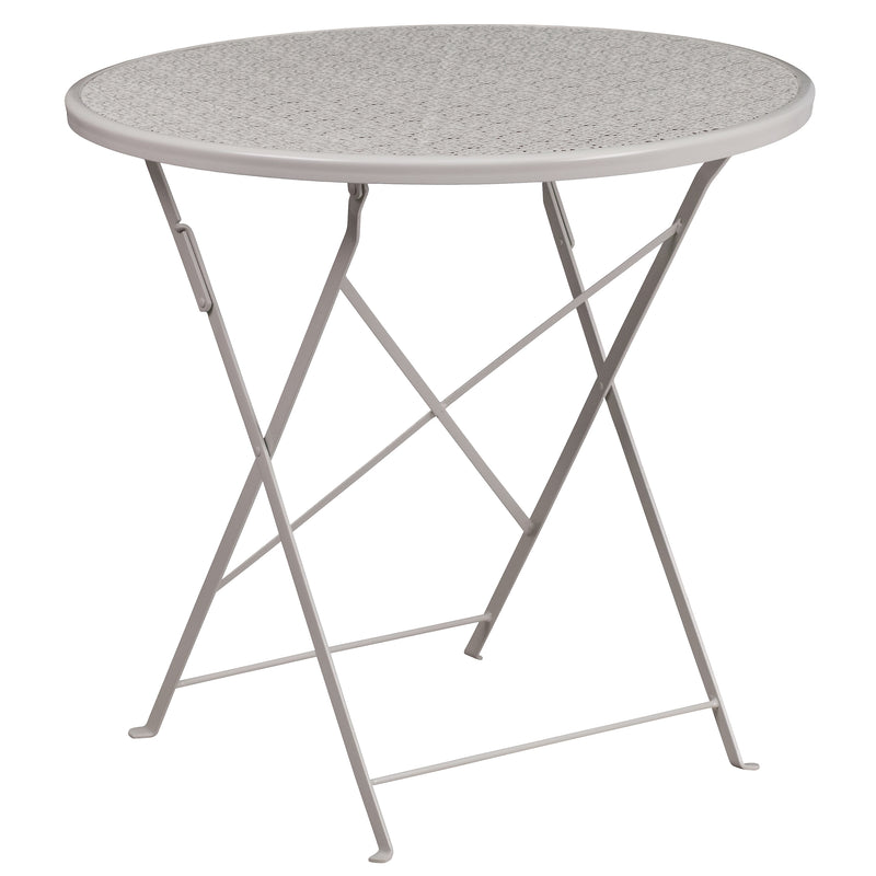 Flash Furniture Oia Commercial Grade Round Indoor-Outdoor Steel Folding Patio Table, 30" Light Gray (CO4SIL)