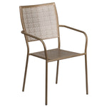 Gold Indoor-Outdoor Steel Patio Arm Chair with Square Back [CO-2-GD-GG]