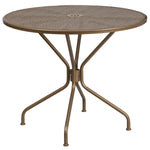 Flash Furniture Oia Commercial Grade Round Indoor-Outdoor Steel Patio Table with Umbrella Hole, Gold (CO7GD)