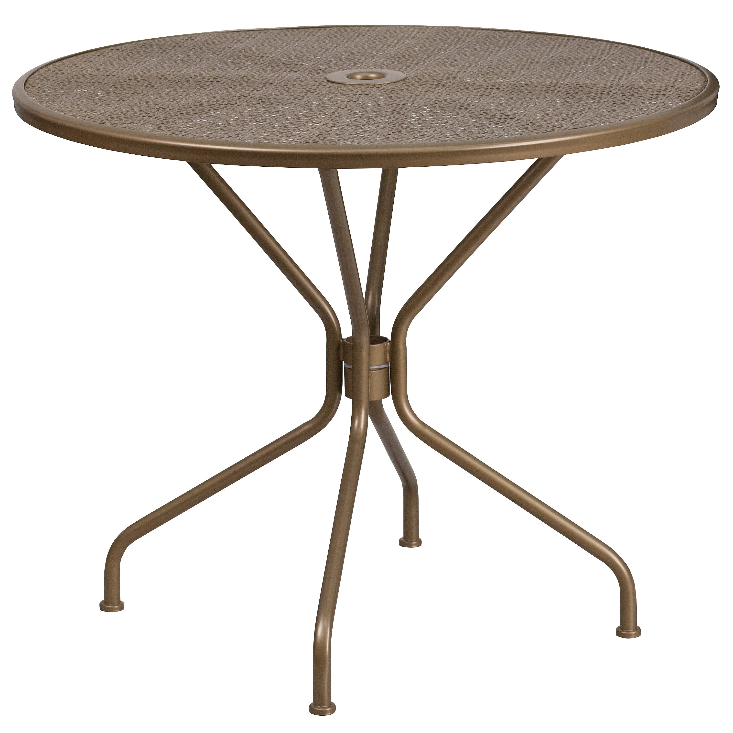 Flash Furniture Oia Commercial Grade Round Indoor-Outdoor Steel Patio Table with Umbrella Hole, Gold (CO7GD)