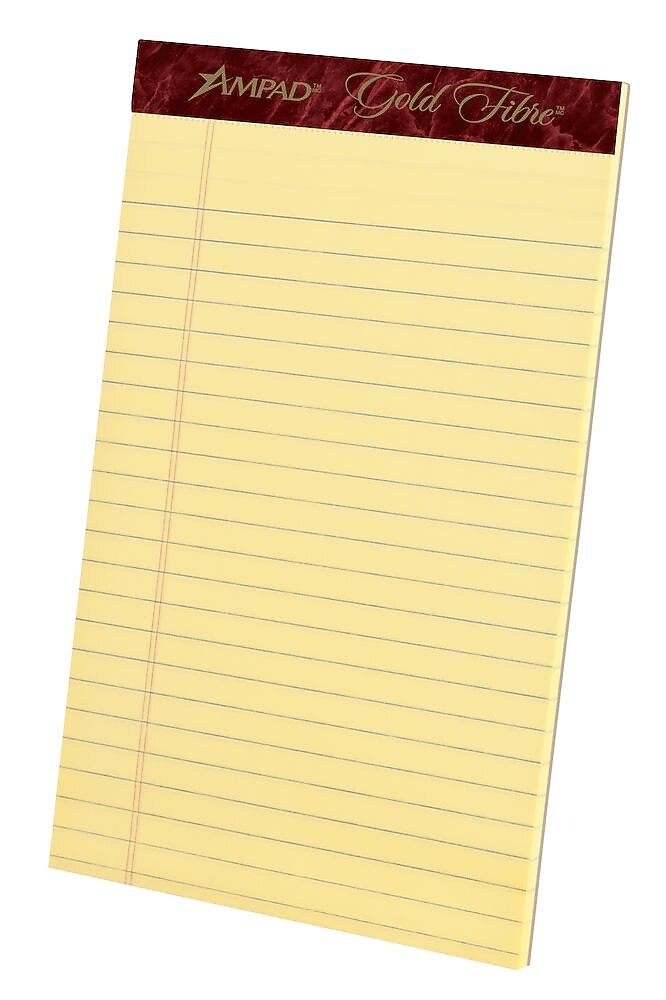 Ampad Gold Fibre Notepads, 5" x 8", College Ruled, Canary, 50 Sheets/Pad, 12 Pads/Pack (TOP 20-004R)
