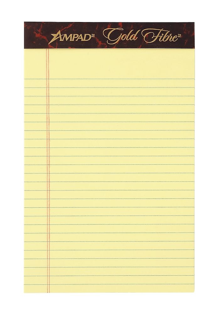 Ampad Gold Fibre Notepads, 5" x 8", College Ruled, Canary, 50 Sheets/Pad, 12 Pads/Pack (TOP 20-004R)