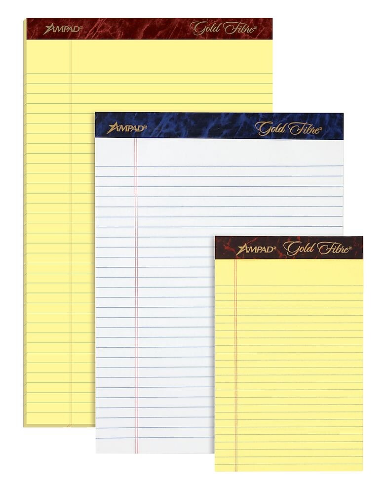 Ampad Gold Fibre Notepads, 5" x 8", College Ruled, Canary, 50 Sheets/Pad, 12 Pads/Pack (TOP 20-004R)