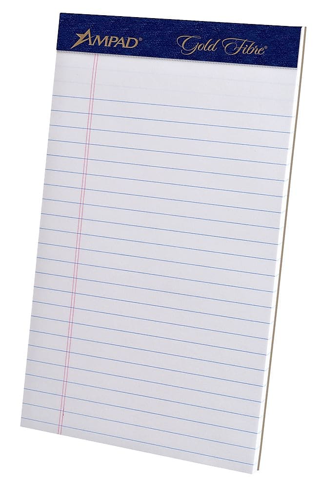 Ampad Gold Fibre Notepads, 5" x 8", College Ruled, White, 50 Sheets/Pad, 4 Pads/Pack (TOP 20-018R)