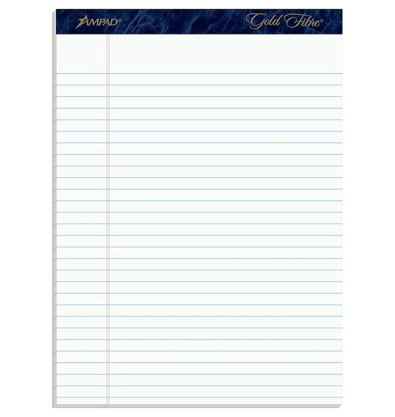 Ampad Gold Fibre Notepads, 8.5" x 11.75", Wide Ruled, White, 50 Sheets/Pad, 4 Pads/Pack (TOP20-031R)