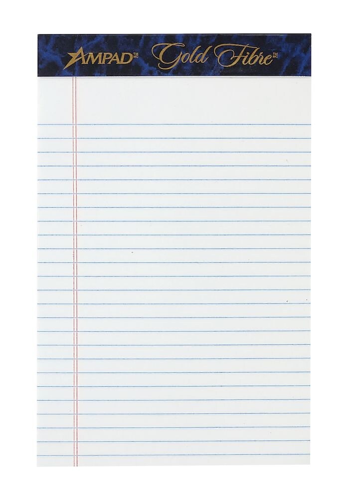 Ampad Gold Fibre Notepads, 5" x 8", College Ruled, White, 50 Sheets/Pad, 12 Pads/Pack (20054)