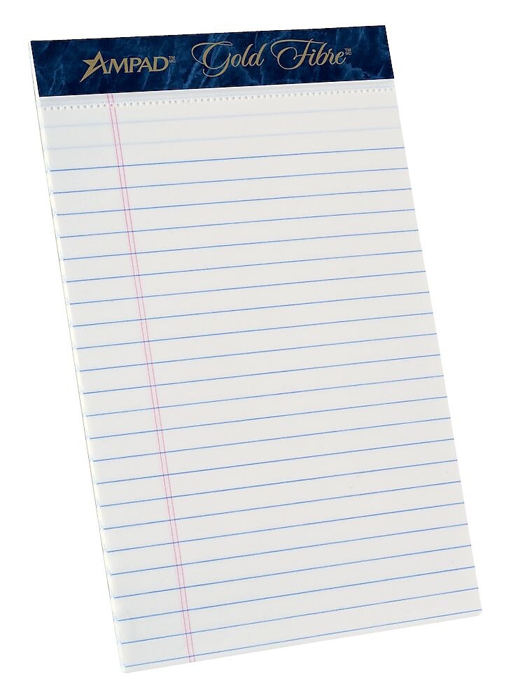 Ampad Gold Fibre Notepads, 5" x 8", College Ruled, White, 50 Sheets/Pad, 12 Pads/Pack (20054)