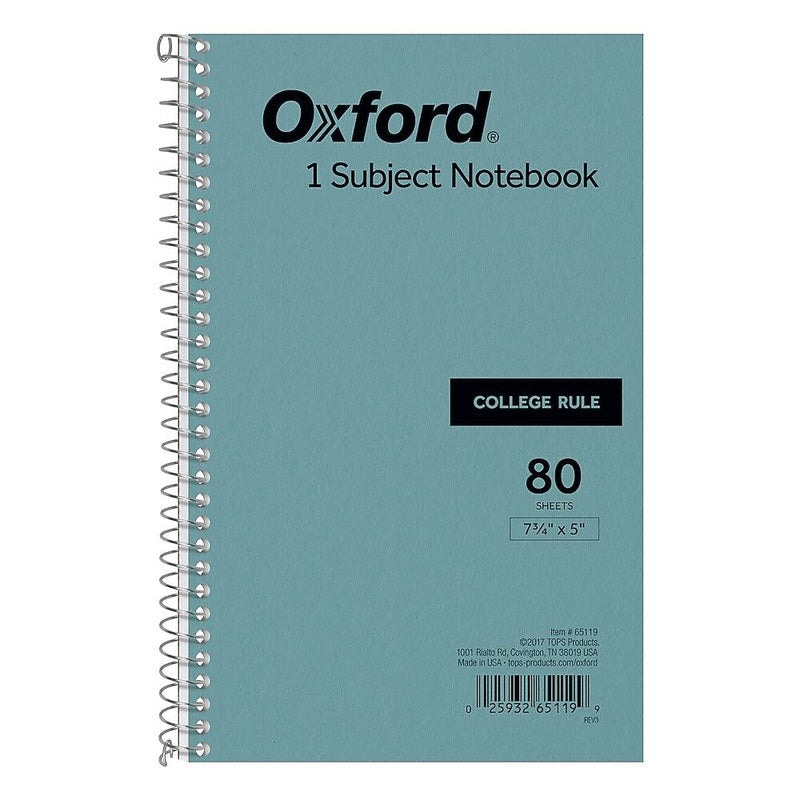 Oxford 1-Subject Notebooks, 5" x 7.75", College Ruled, 80 Sheets, Blue (65119)