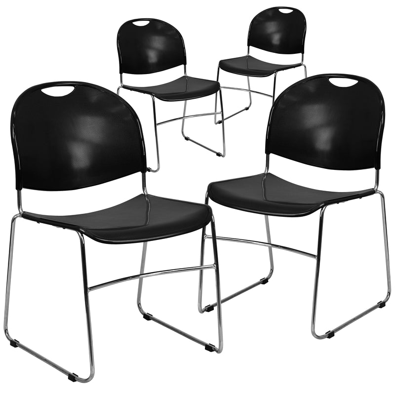 Flash Furniture Hercules™ Stacking Chair, Fabric, Black, Seat: 17.6"W x 17.4"D, Back: 17.625"W x 15.5"H