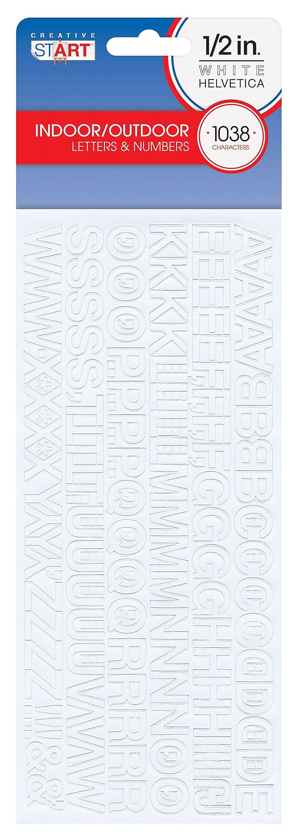 Creative Start 1/2" Self-Adhesive Letters, Numbers, and Characters, White, 1038/Pack, 4 Packs/Bundle (098197PK4)