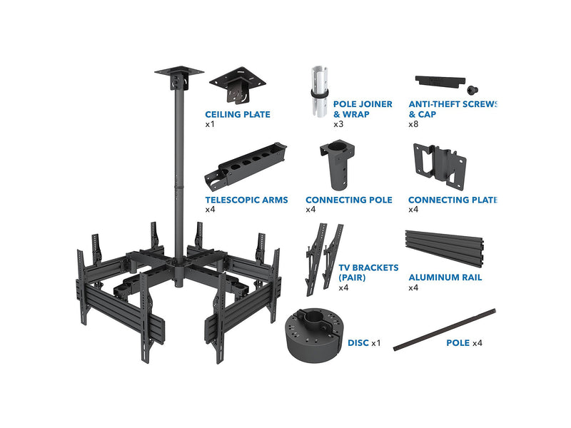 Mount-It! Tilt and Swivel Ceiling Quad TV Mount, 66 Lbs. Max. (MI-514)