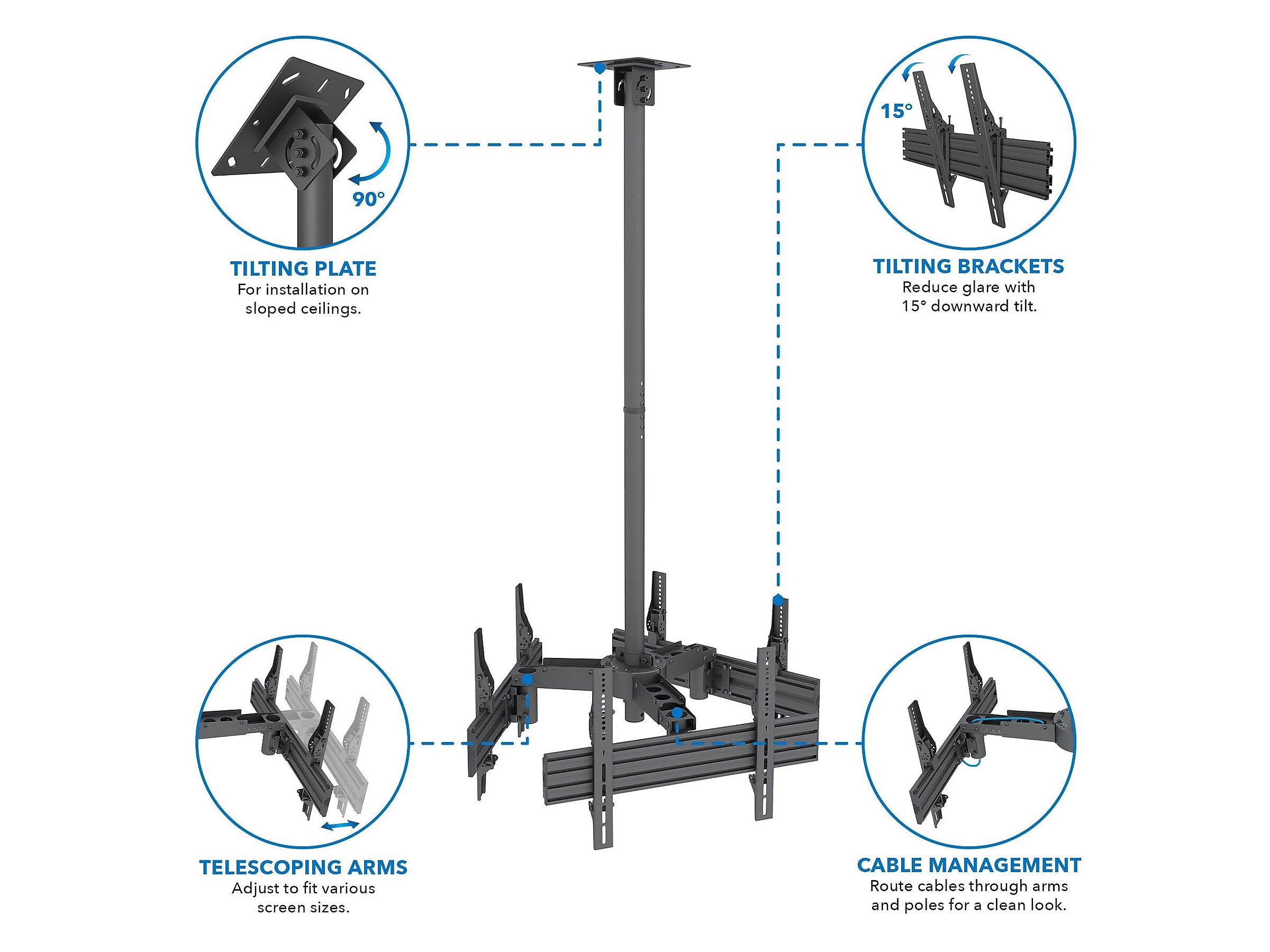 Mount-It! Tilt and Swivel Ceiling Triple TV Mount, 66 Lbs. Max (MI-515)
