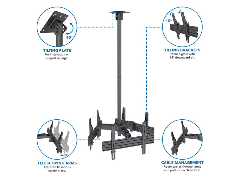Mount-It! Tilt and Swivel Ceiling Triple TV Mount, 66 Lbs. Max (MI-515)