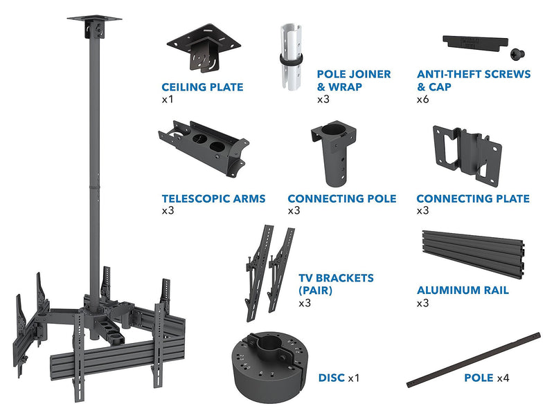 Mount-It! Tilt and Swivel Ceiling Triple TV Mount, 66 Lbs. Max (MI-515)