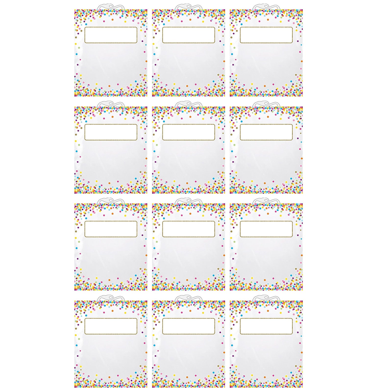 Ashley Productions Polyethylene Hanging Storage/Book Bag, 10.5" x 12.5", Confetti Pattern, Pack of 12 (ASH10560-12)