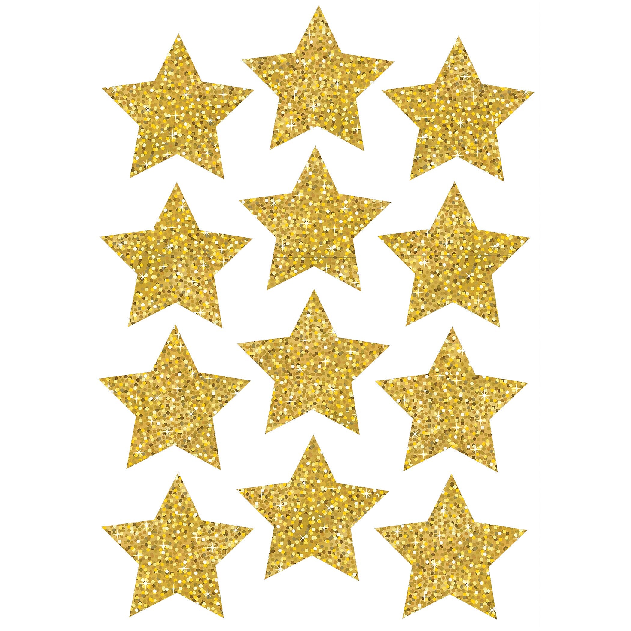 Ashley Die-Cut Magnets, 3" Gold Sparkle Stars, 12 Per Pack, 6 Packs (ASH30400-6)