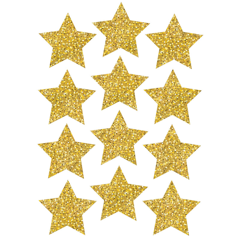 Ashley Die-Cut Magnets, 3" Gold Sparkle Stars, 12 Per Pack, 6 Packs (ASH30400-6)