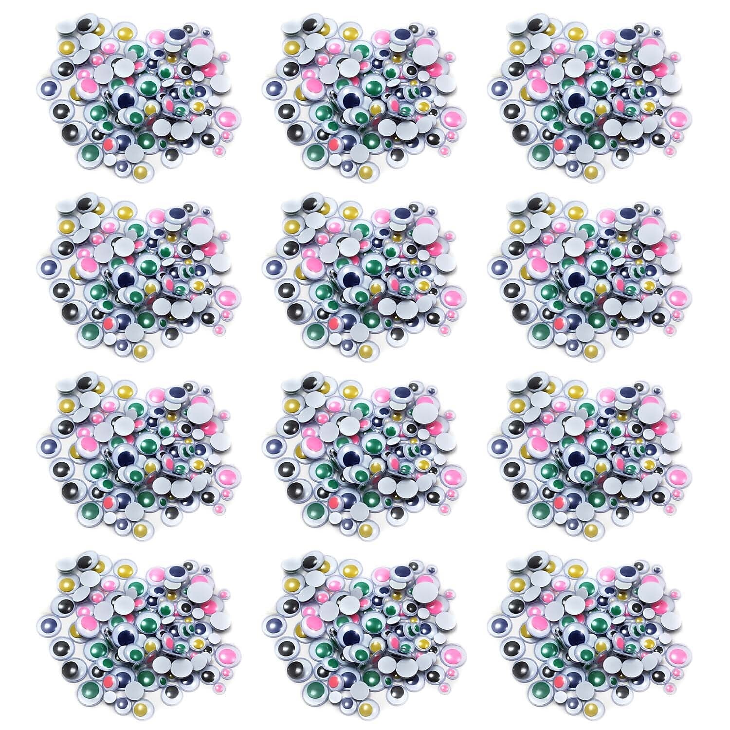 CLI Creative Arts Wiggle Eyes, Round, Assorted Sizes & Colors, 100/Pack, 12 Packs (CHL64550-12)