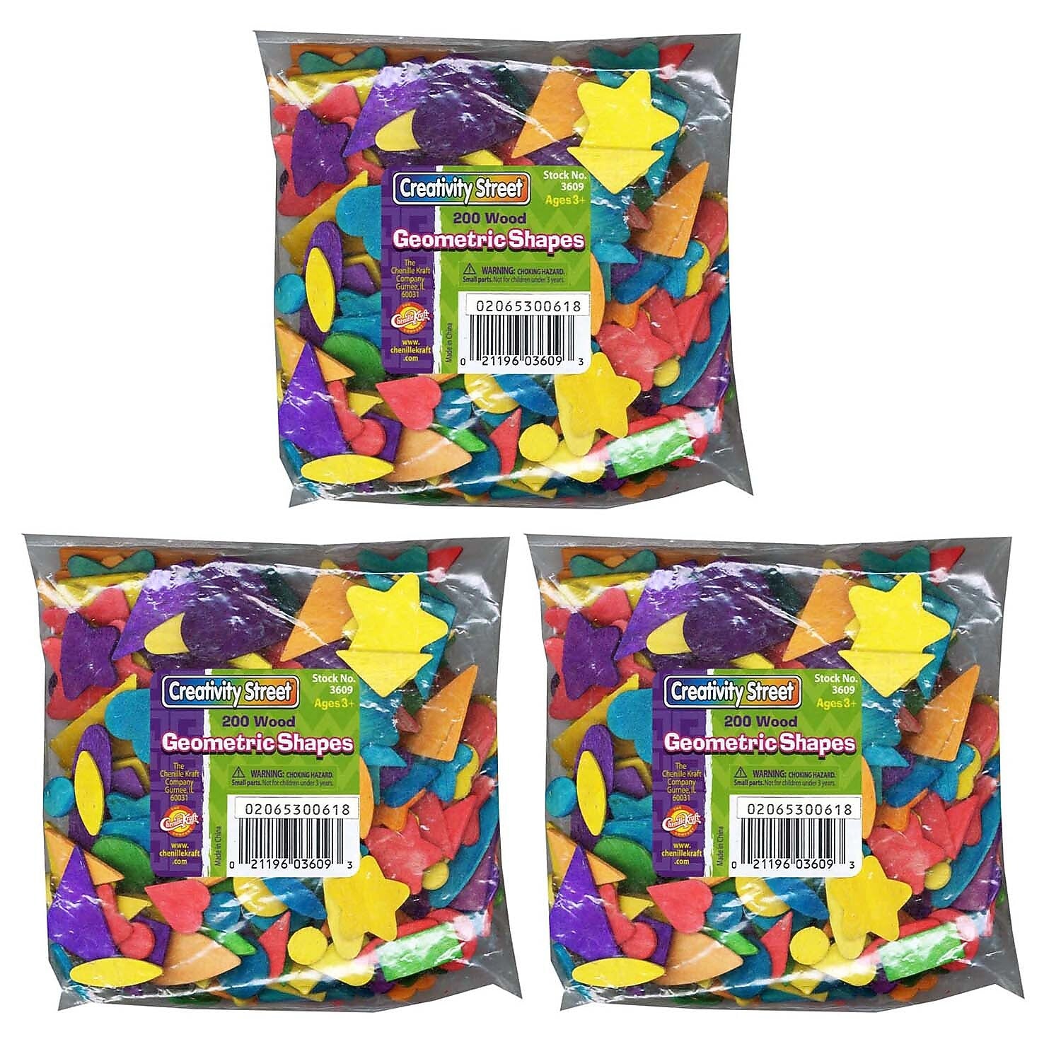 Creativity Street Wood Geometric Shapes, 1/2" to 2", 200/Pack, 3 Packs (CK-3609-3)