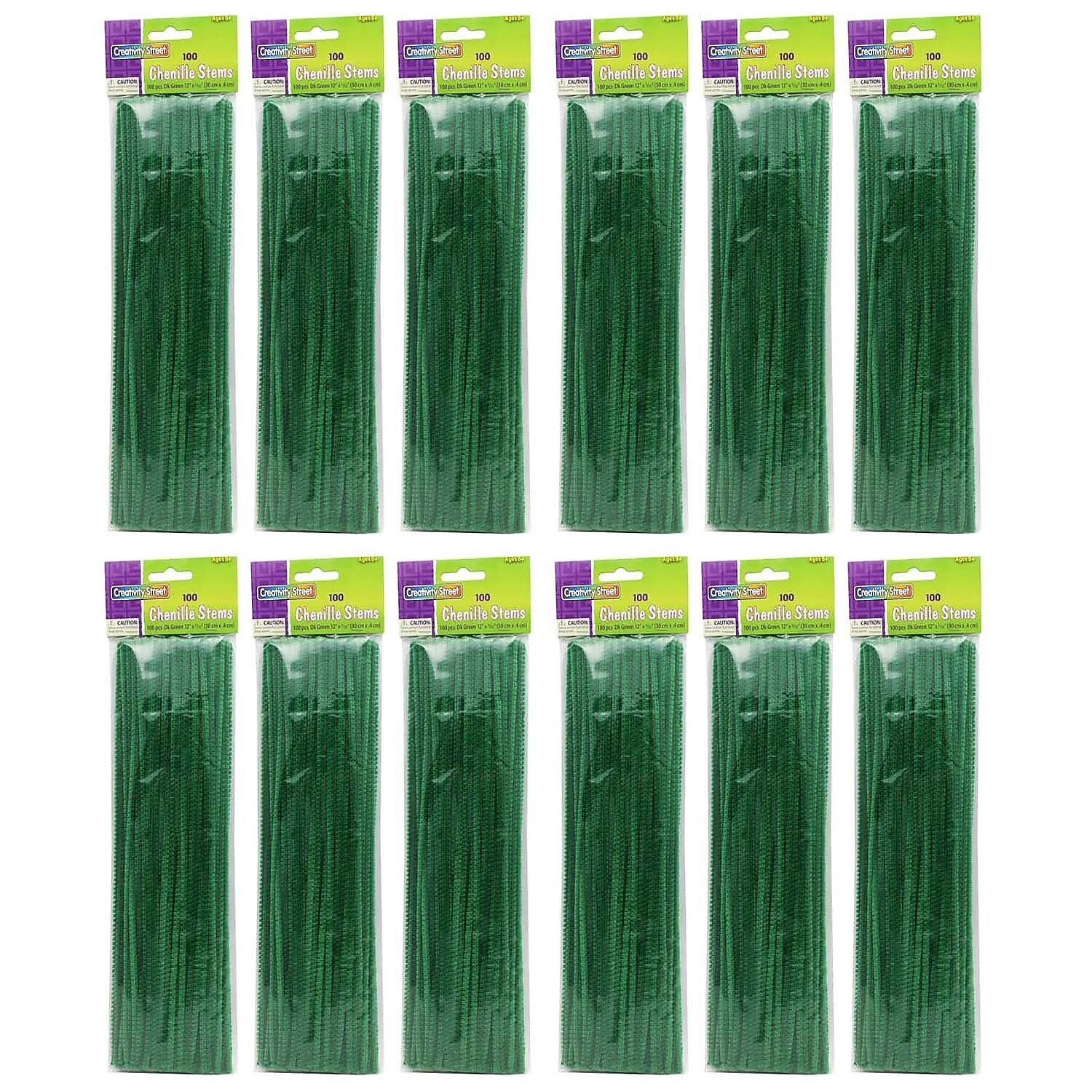 Creativity Street Regular Stems, Dark Green, 12" x 4 mm, 100/Pack, 12 Packs (CK-71128-12)