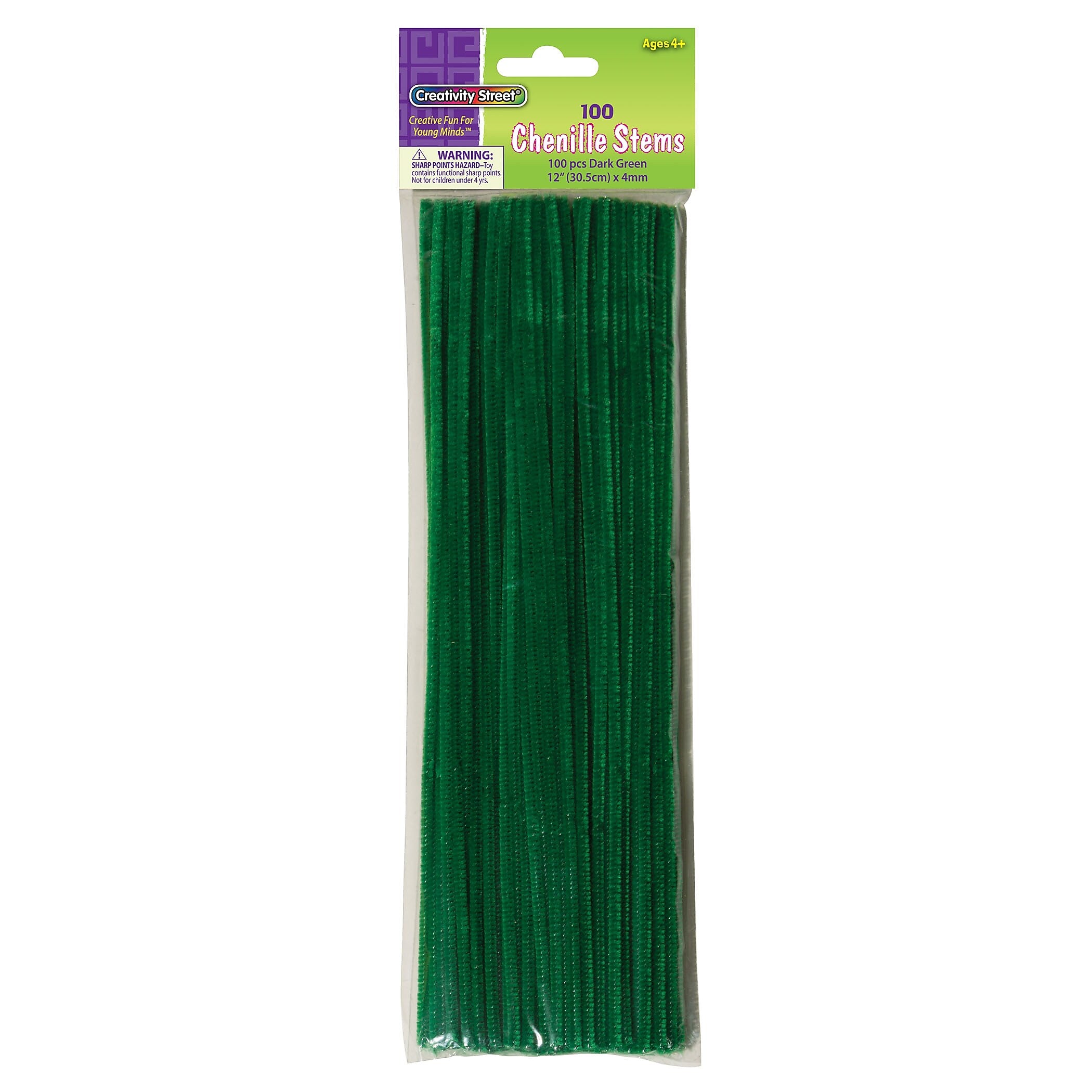 Creativity Street Regular Stems, Dark Green, 12" x 4 mm, 100/Pack, 12 Packs (CK-71128-12)