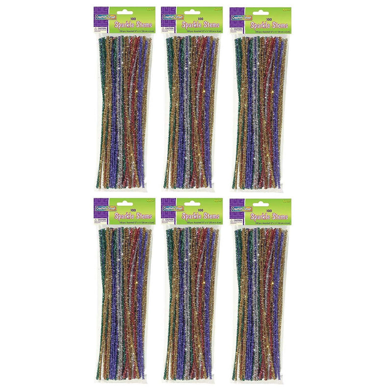 Creativity Street Jumbo Sparkle Stems, Assorted Colors, 12" x 6 mm, 100/Pack, 6 Packs (CK-711601-6)