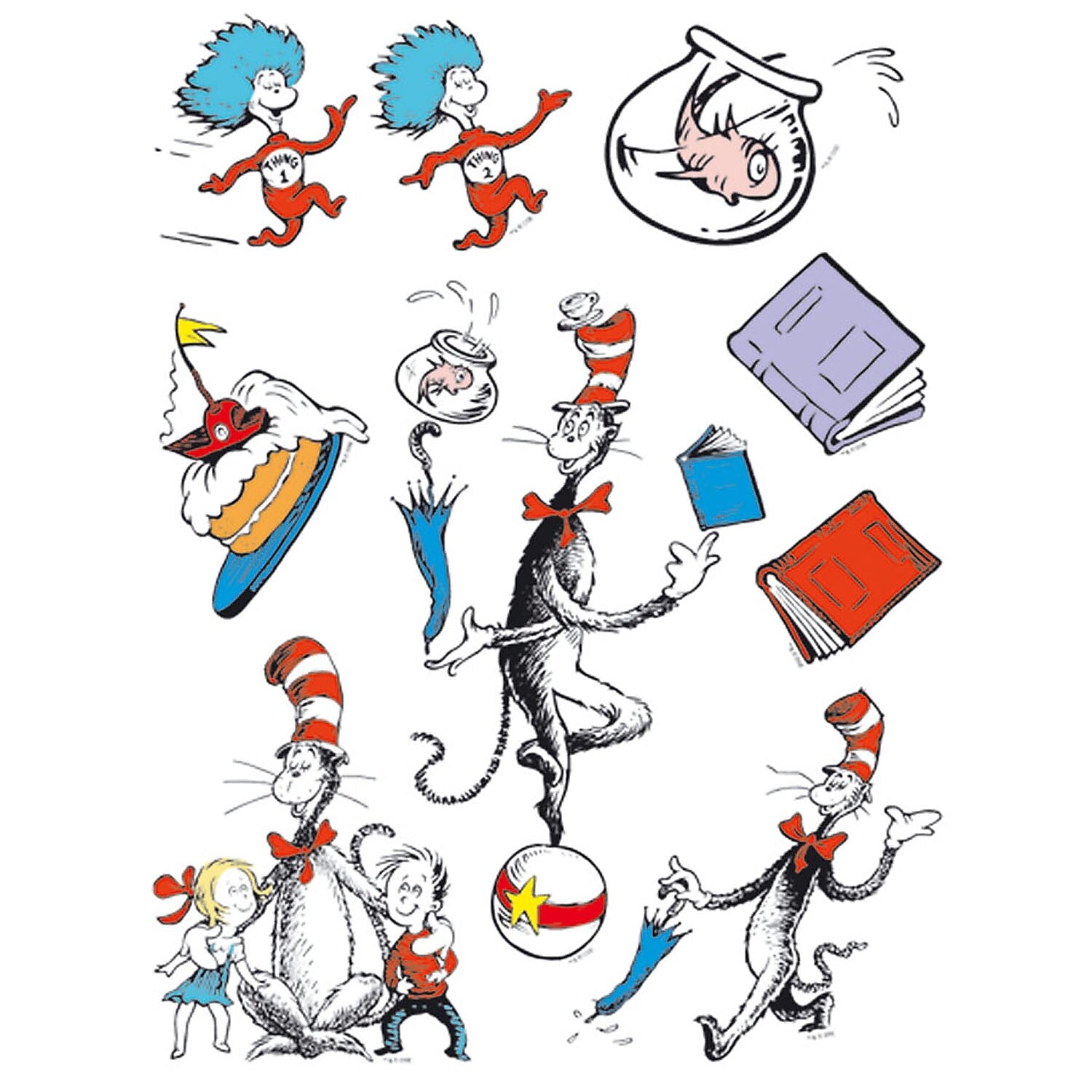 Eureka Window Clings Cat in the Hat Characters, 12/Bundle (EU-836025-12)