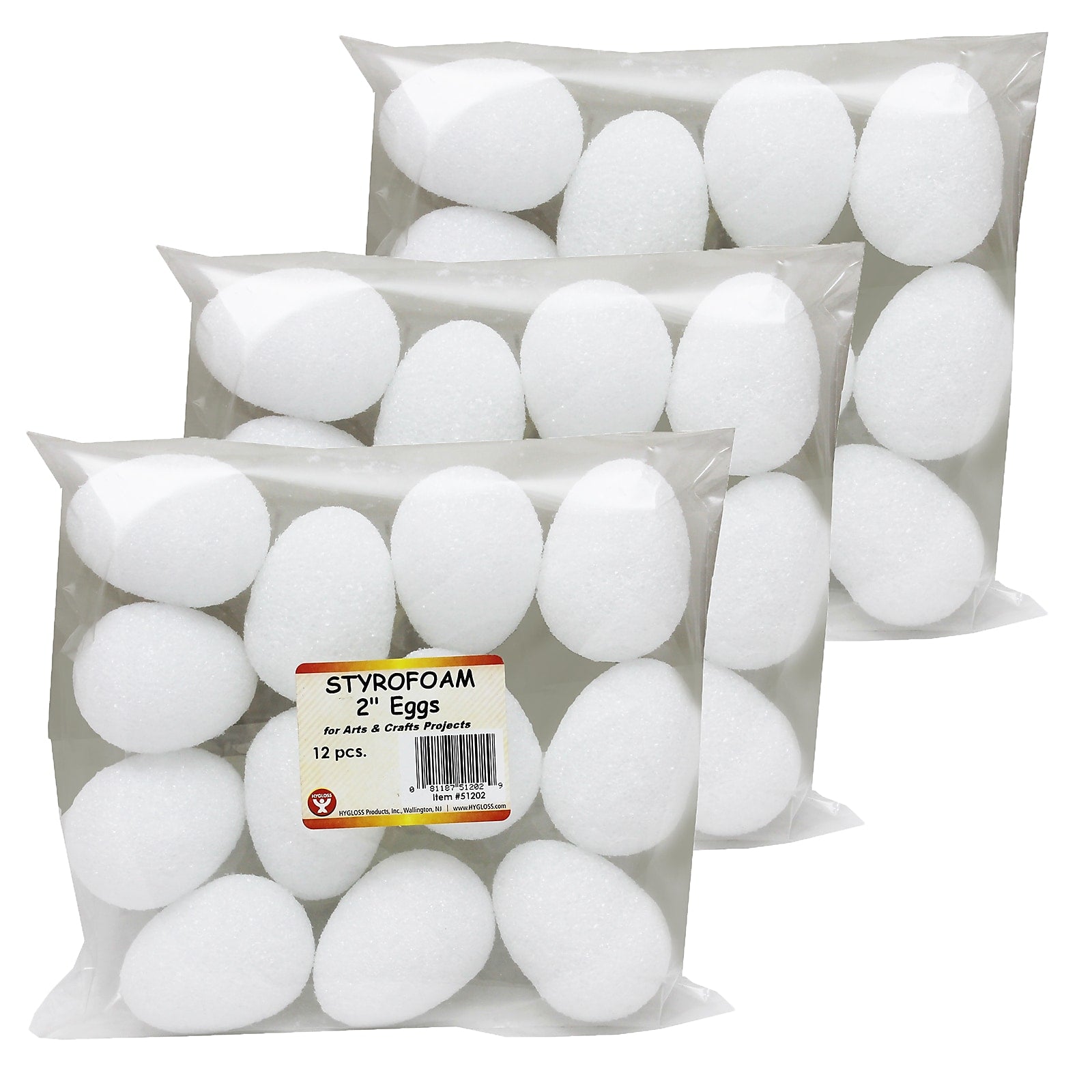 Hygloss Styrofoam 2" Eggs, White 12/Pack, 3 Packs (HYG51202-3)