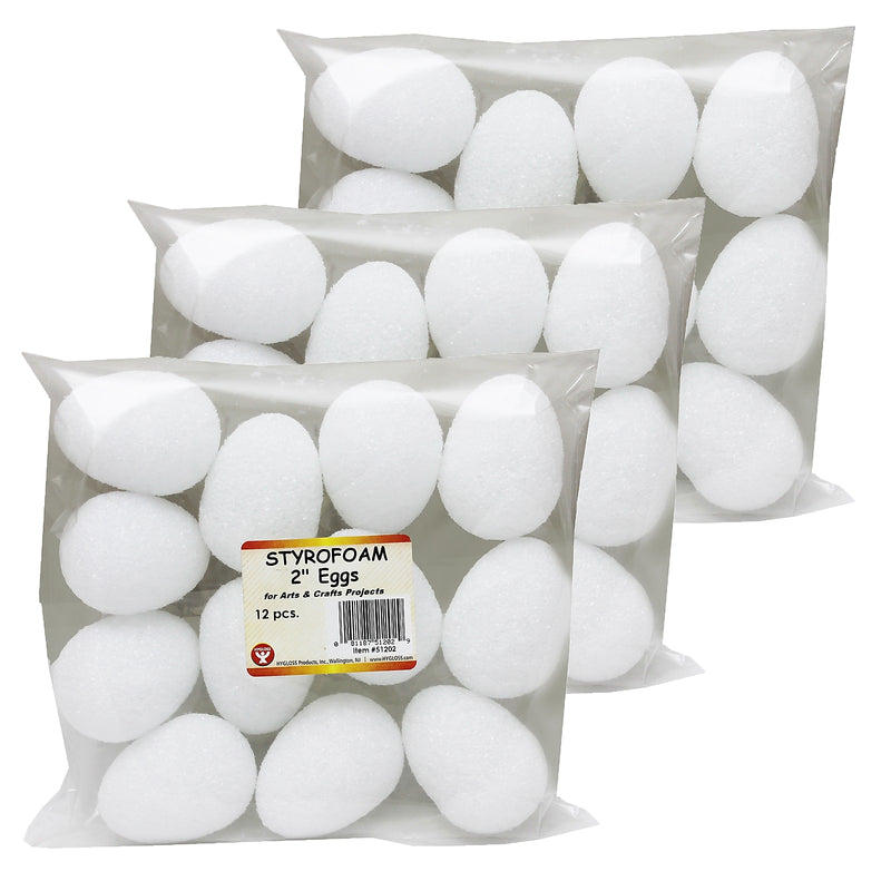 Hygloss Styrofoam 2" Eggs, White 12/Pack, 3 Packs (HYG51202-3)