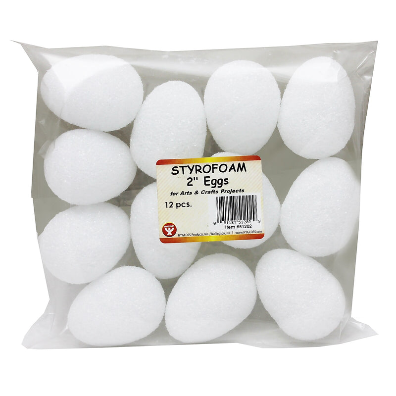 Hygloss Styrofoam 2" Eggs, White 12/Pack, 3 Packs (HYG51202-3)