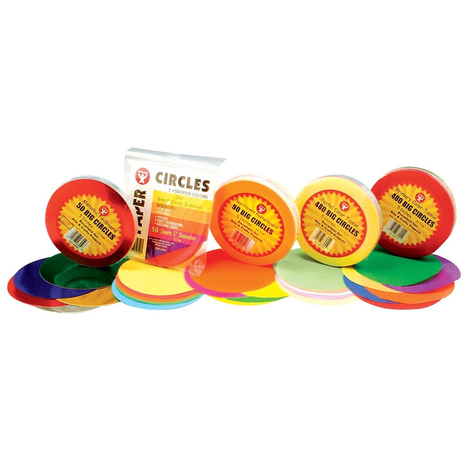 Hygloss 5" Tissue Circles, Primary Colors, 480/Pack, 3 Packs (HYG88155-3)