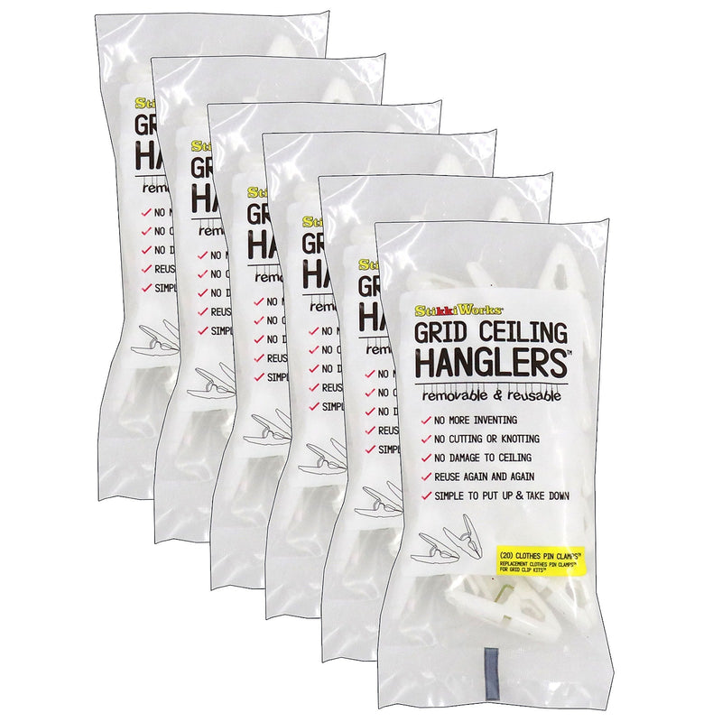 StikkiWorks Grid Ceiling Hanglers Spring Clips, 20/Pack, 6 Packs (STK33036-6)