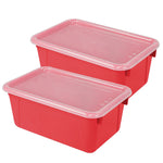 Storex Plastic Small Cubby Bin with Lid, 12.2" x 7.8" x 5.1", Red, Pack of 2 (STX62407U06C-2)