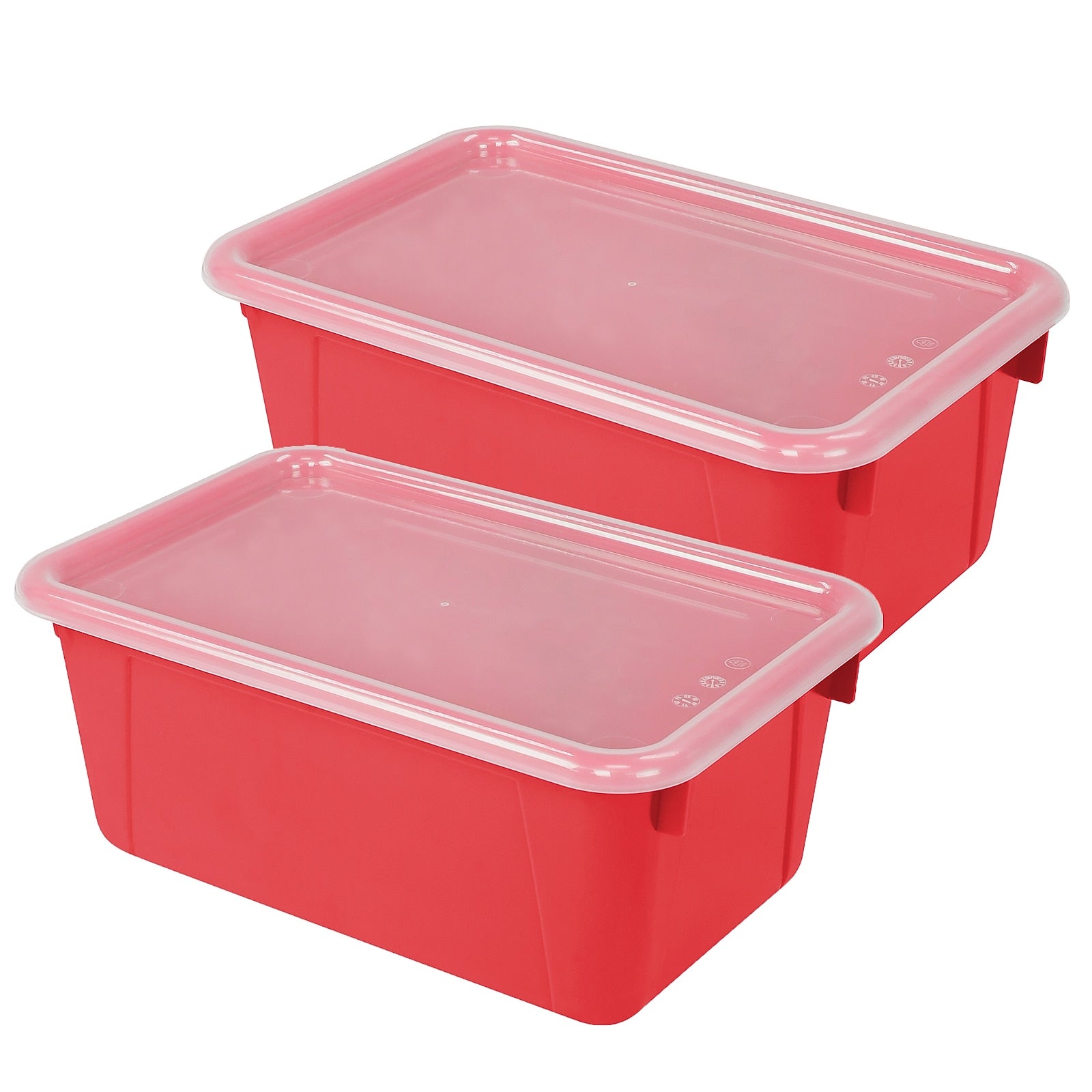 Storex Plastic Small Cubby Bin with Lid, 12.2" x 7.8" x 5.1", Red, Pack of 2 (STX62407U06C-2)