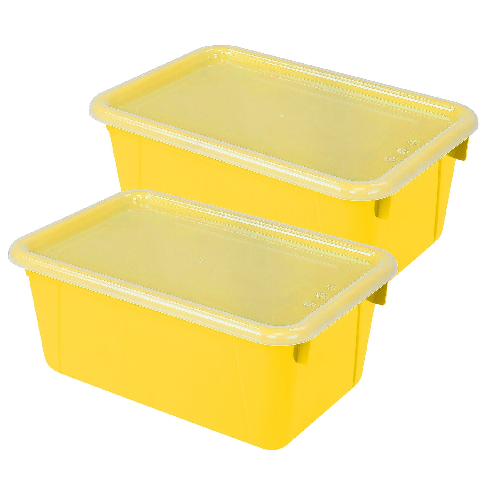Storex Plastic Small Cubby Bin with Lid, 12.2" x 7.8" x 5.1", Yellow, Pack of 2 (STX62410U06C-2)