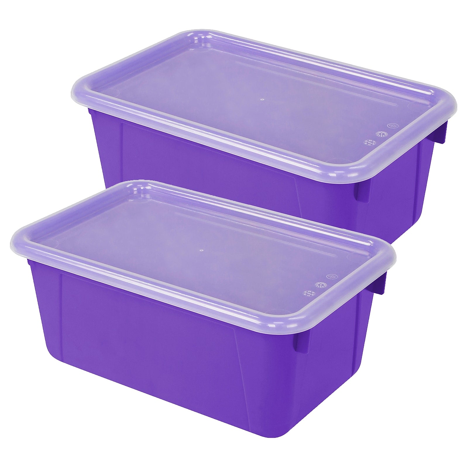 Storex Plastic Small Cubby Bin with Lid, 12.2" x 7.8" x 5.1", Purple, Pack of 2 (STX62411U06C-2)