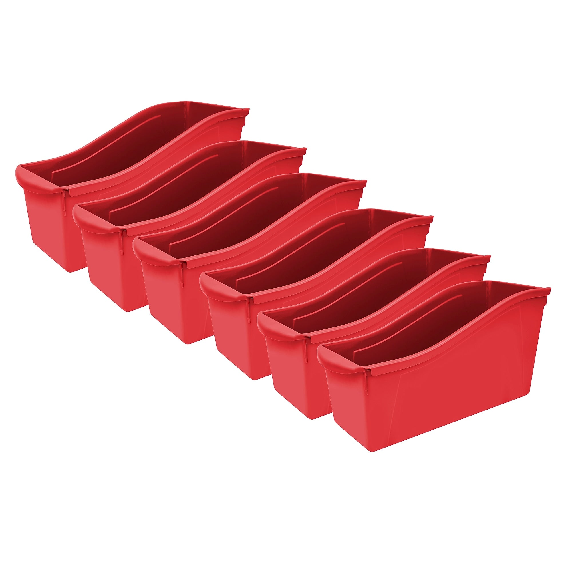 Storex Plastic Large Book Bin, 14.3" x 5.3" x 7", Red, Pack of 6 (STX71102U06C-6)