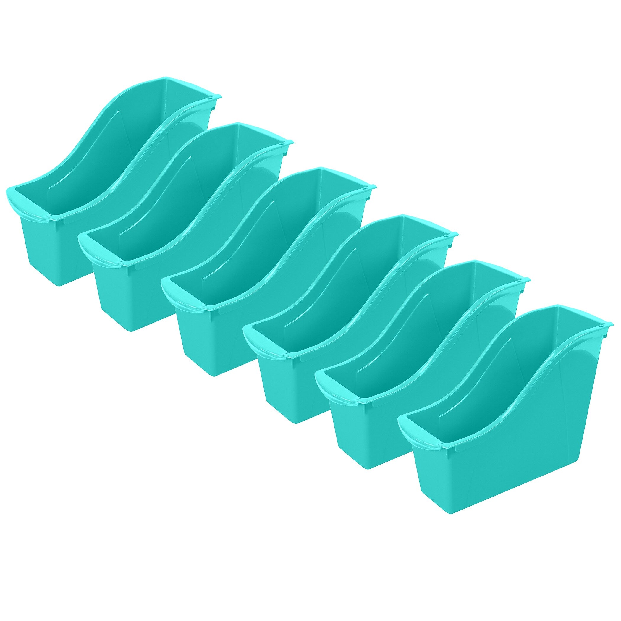 Storex Plastic Small Book Bin, 11.75" x 4.5" x 8.5", Teal, Pack of 6 (STX71114U06C-6)