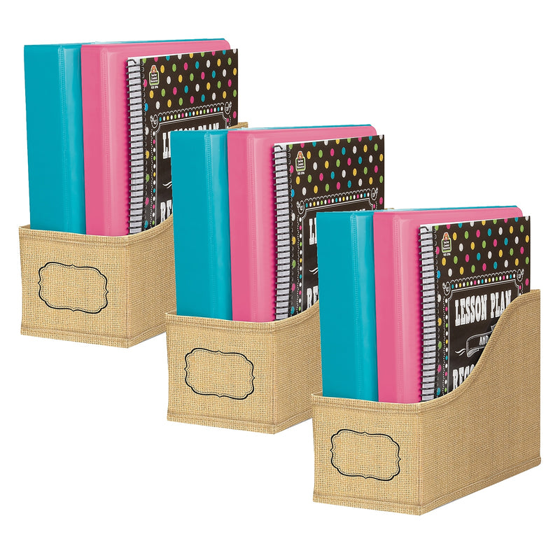 Teacher Created Resources Vinyl Book Bin, 5" x 8" x 11", Burlap Design, Pack of 3 (TCR20835-3)