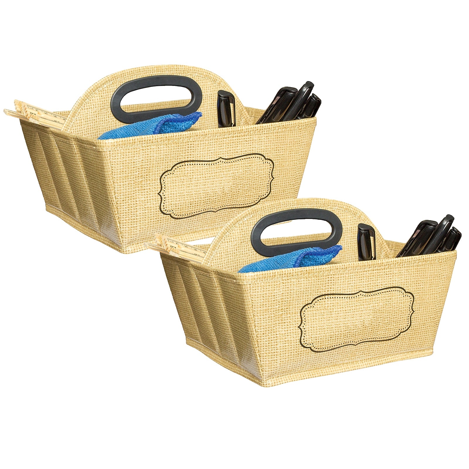 Teacher Created Resources Vinyl Storage Caddy, 9" x 9" x 6", Burlap Design, Pack of 2 (TCR20836-2)