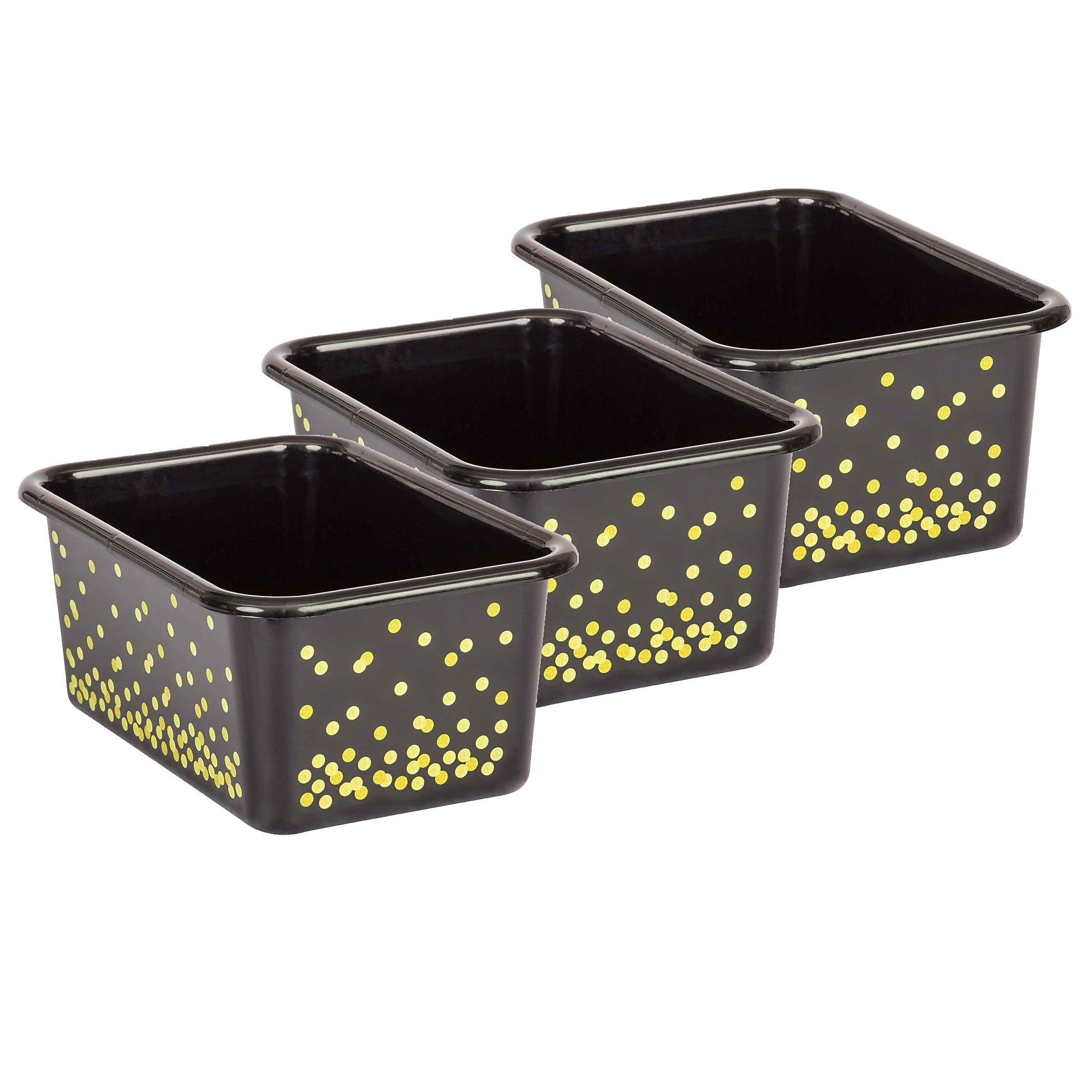 Teacher Created Resources Plastic Storage Bin, Small, 7.75" x 11.38" x 5, Black Confetti, Pack of 3 (TCR20889-3)