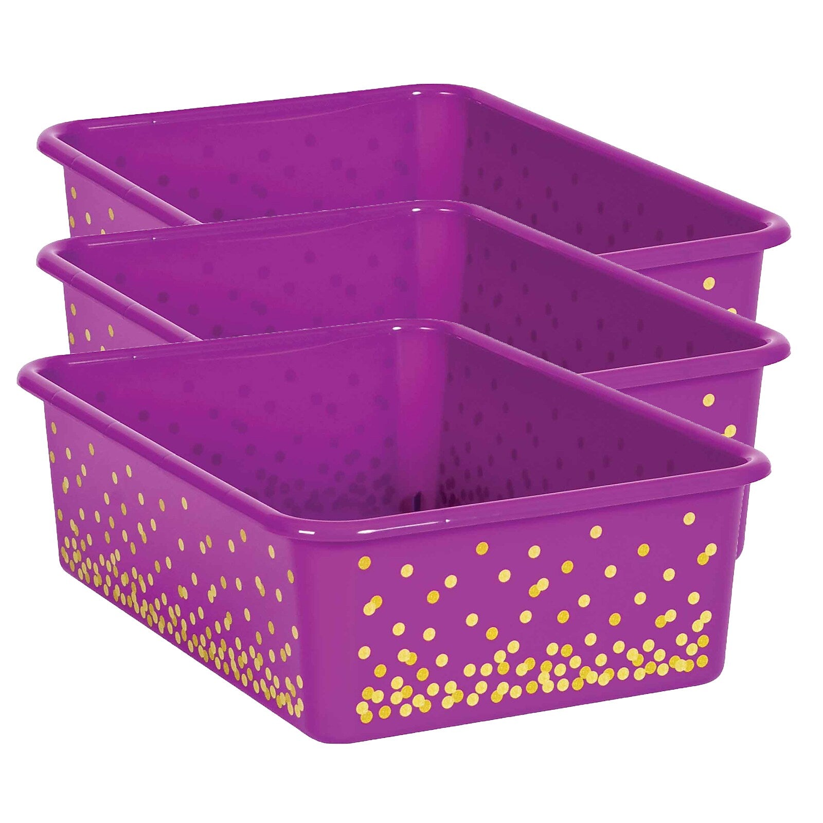 Teacher Created Resources Plastic Storage Bin, Large, 11.5" x 16.25" x 5", Purple Confetti, Pack of 3 (TCR20899-3)
