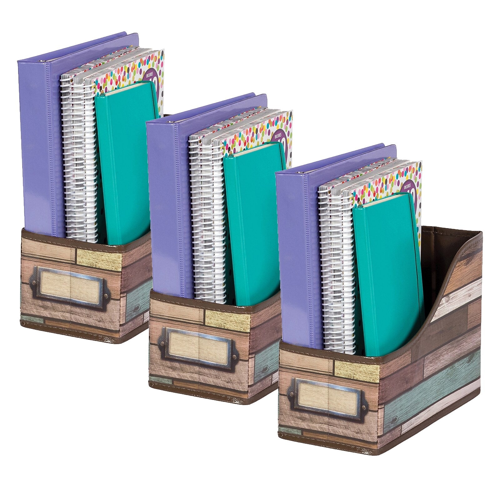 Teacher Created Resources Vinyl Book Bin, 5" x 8" x 11", Reclaimed Wood Design, Pack of 3 (TCR20969-3)