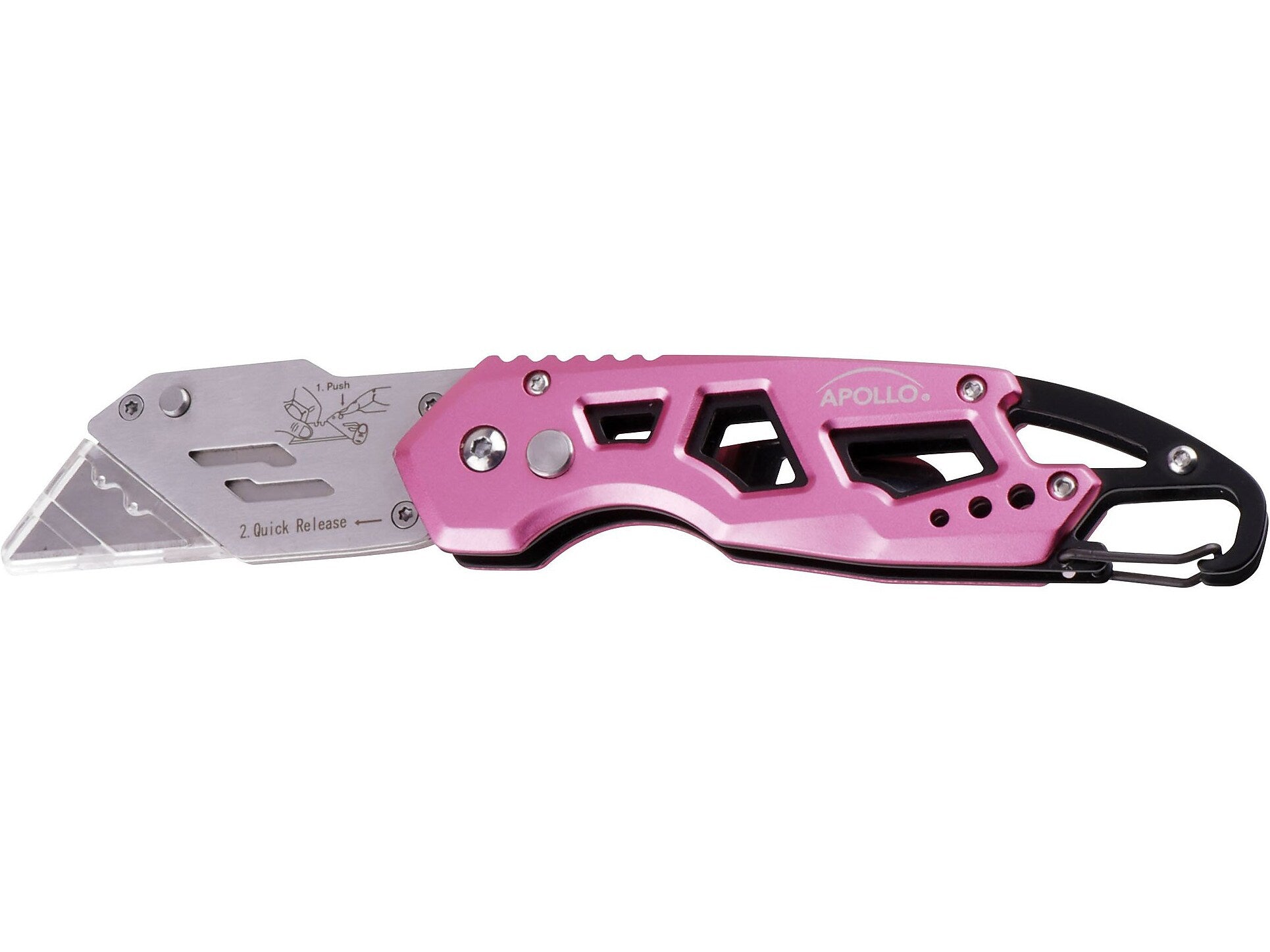 Apollo Tools Stainless Steel Foldable Utility Knife with Carabiner Clip and Fast-Change Blade (DT5017P)