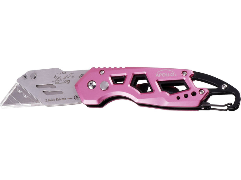 Apollo Tools Stainless Steel Foldable Utility Knife with Carabiner Clip and Fast-Change Blade (DT5017P)
